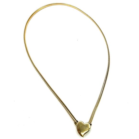 Vintage 80\'s Thin Stretch Belt Heart Buckle XXS-XS/0 Gold Tone Women\'s Coil 25\
